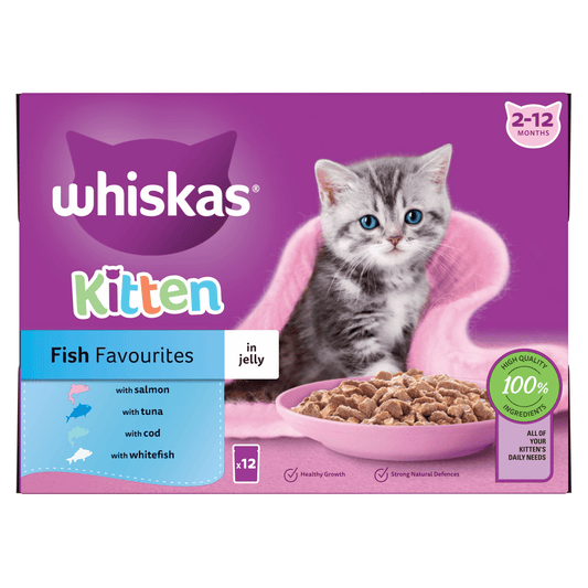 Whiskas Kitten Fish Favourites Wet Cat Food Pouches in Jelly 12 x 85g - UK Food & Drink - 5000166157476
