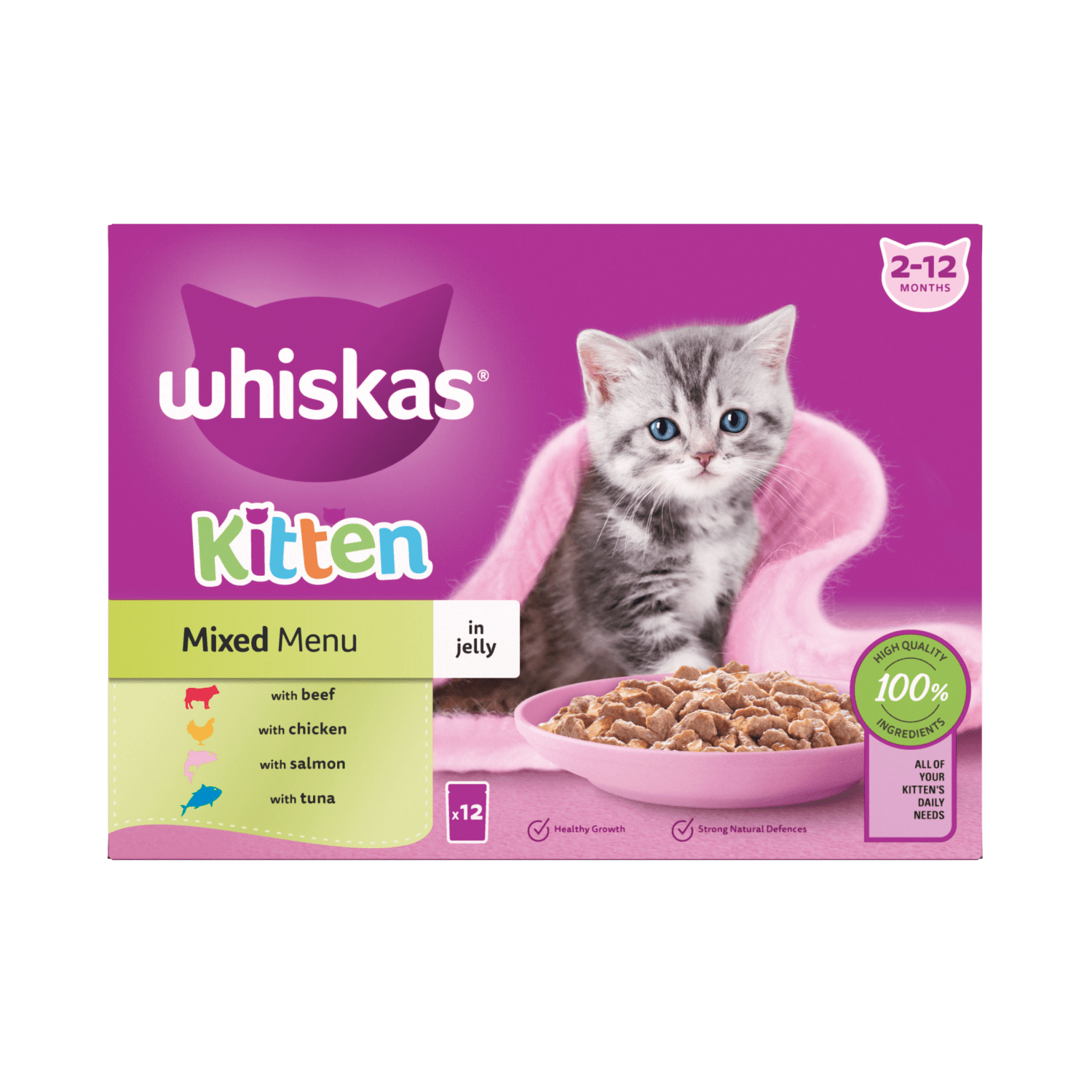 Whiskas Kitten Mixed Menu Wet Cat Food Pouches in Jelly 12 x 85g - UK Food & Drink - 5000166157483