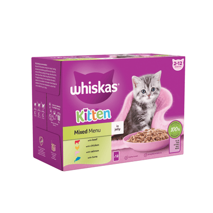 Whiskas Kitten Mixed Menu Wet Cat Food Pouches in Jelly 12 x 85g - UK Food & Drink - 5000166157483