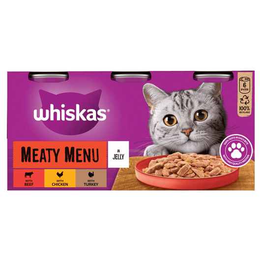 Whiskas Meaty Menu Adult Wet Cat Food in Jelly Tin 6 x 400g - UK Food & Drink - 5000166157810