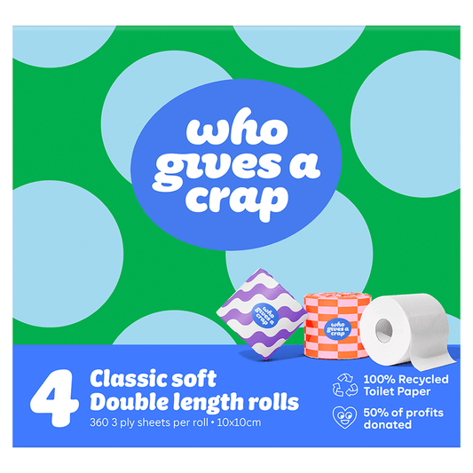 Who Gives a Crap 100% Recycled Toilet Paper 4 Double Length Rolls - UK Food & Drink - 9352369000711