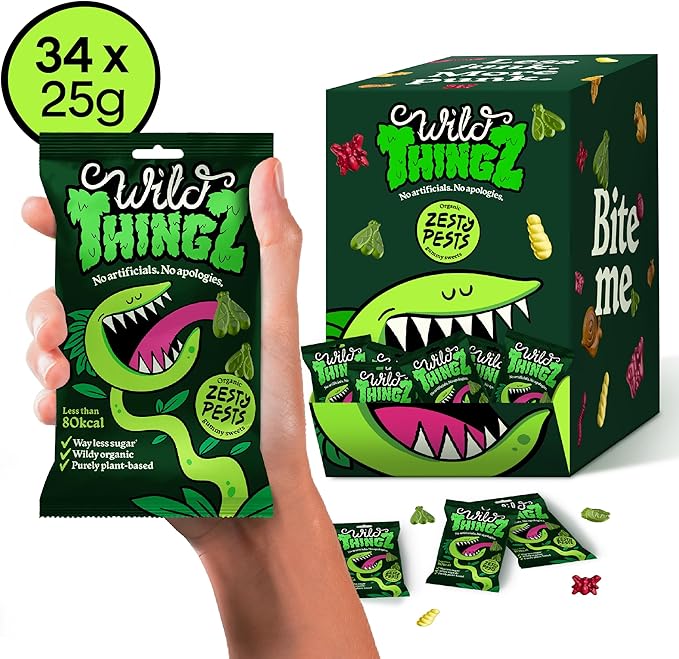 Wild Thingz Organic & Vegan Sweets Zesty Pests 25g - UK Food & Drink - 5022775000295