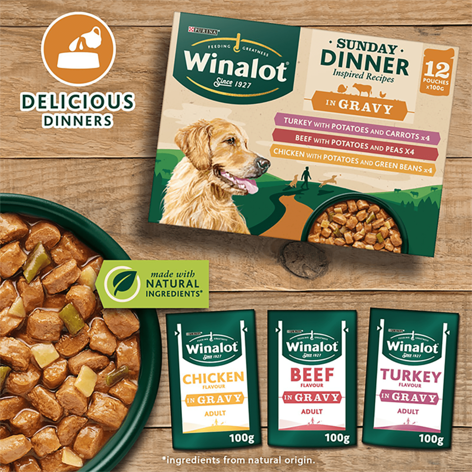 WINALOT Sunday Dinner Pouch Mixed in Gravy 12x100g - UK Food & Drink - 7613036725491