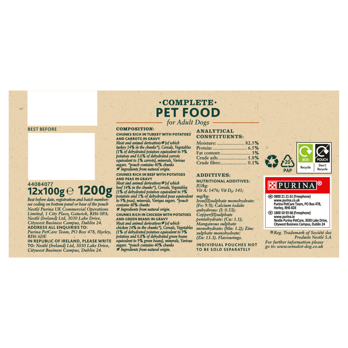 WINALOT Sunday Dinner Pouch Mixed in Gravy 12x100g - UK Food & Drink - 7613036725491