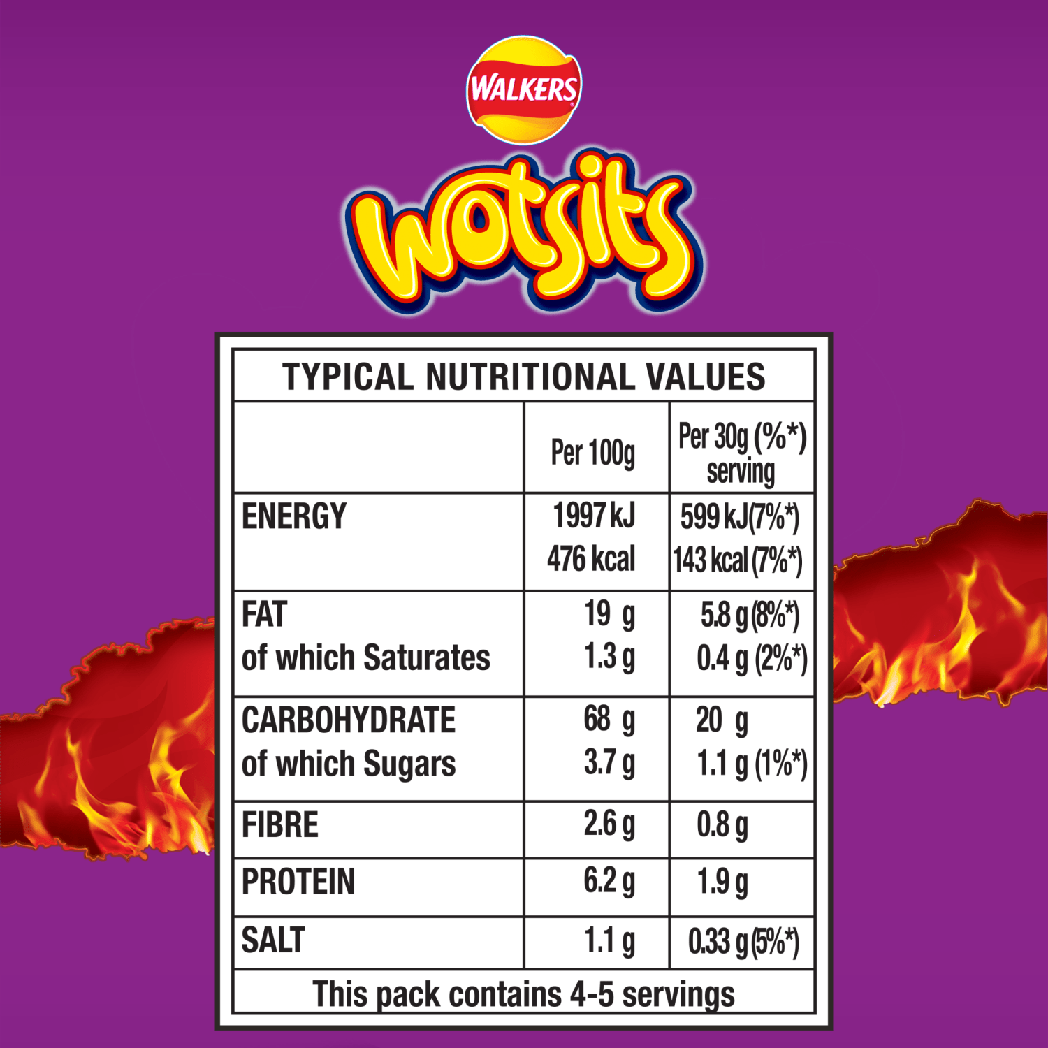 Wotsits Crunchy Extra Flamin' Hot Sharing Bag Crisps 130g - UK Food & Drink - 5000328026251