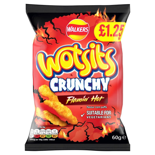 Wotsits Crunchy Flamin Hot Pm 1.25 60G - UK Food & Drink - 5000328018010