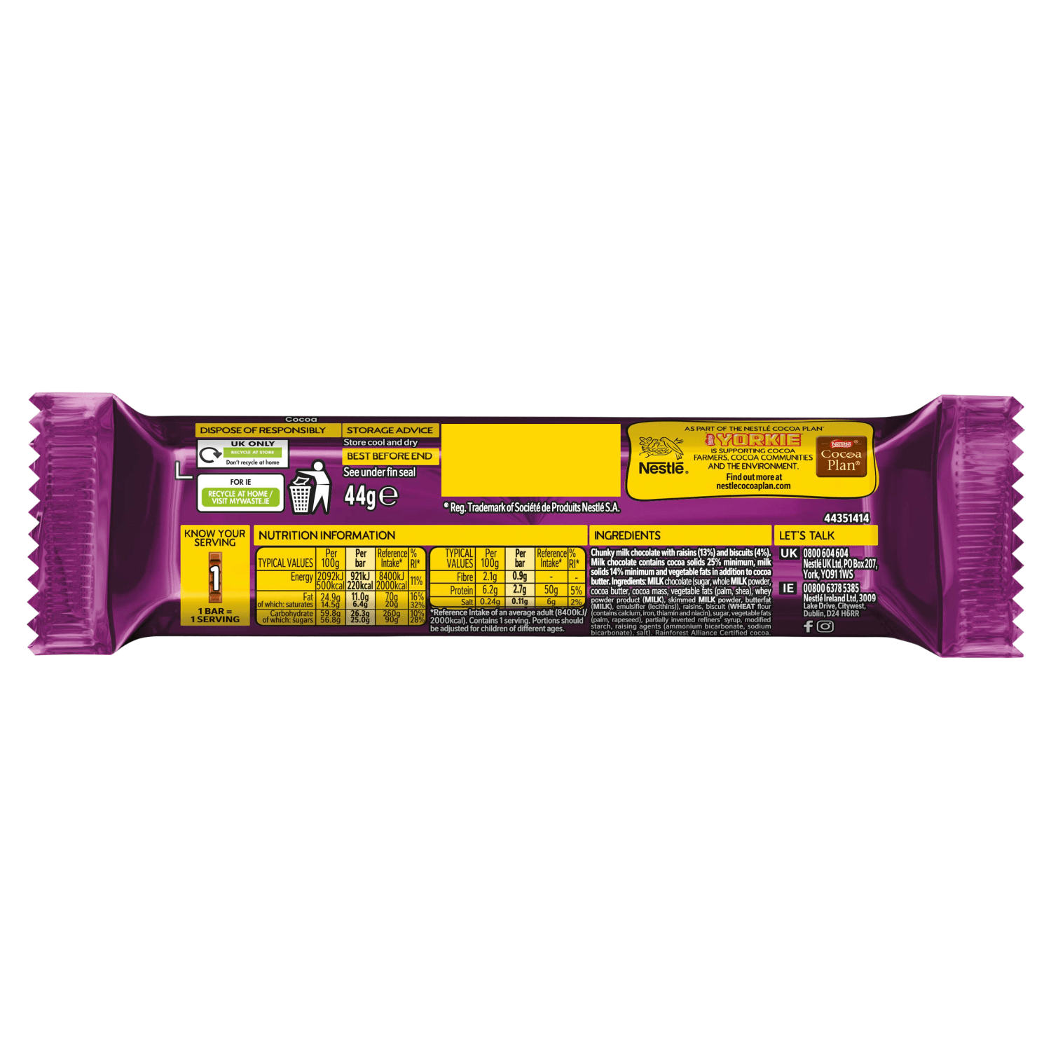 Yorkie Raisin & Biscuit 44g - UK Food & Drink - 8445291265134